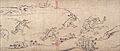 «Обезьяна-воришка убегает от животных с длинными палками» (первый свиток «Тёдзюгига», Токийский национальный музей), XII век, Тоба Содзё.