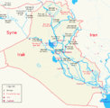 Карта с расположением построенных и запланированных плотин на Тигре в пределах Ирака