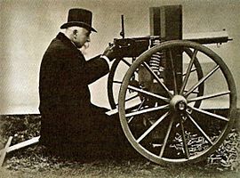 Хайрем Максим со своим пулемётом. 1884 год