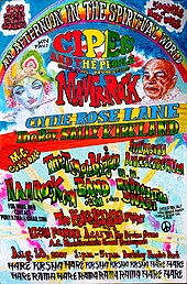 A psychedelic-styled colorful poster for the Mantra-Rock Dance commemoration event