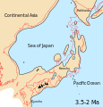 Японский архипелаг, Японское море и окружающая часть континентальной Восточной Азии в среднем плиоцене до позднего плиоцена (3,5-2 млн лет назад)