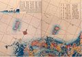 Лианкур (松嶋) и Уллындо (竹嶋) были нарисованы на карте, на которых были начертаны линии долготы и широты. (1775, Япония)