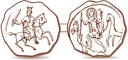 Печать Александра Невского (лицевая и оборотная стороны) с изображениями самого князя в виде всадника и святого Феодора Стратилата[7][8]. После 1236 года