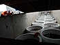 Loading of wind mills faundations in cargo hold of MS Ant during the drizzling. Aveiro port, cyclonic activity. 6 of January 2011.