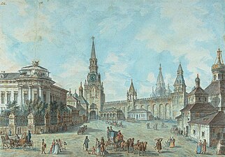Вид Спасских ворот и ц. Николы Гостунского, Фёдор Алексеев, 1800-1802 гг.