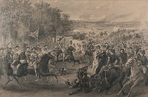 Атака кавалерии Юга у станции Тревильян, картина 1891 года.