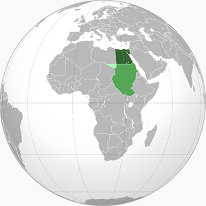 Глобус с современными границами, подсвечено следующее:  Хедиват Египет Англо-Египетский Судан (кондоминиум) Территории, уступленные Итальянской Северной Африке в 1919