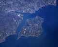 Космический снимок пролива Те-Солент и острова Уайт