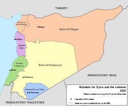 Французский мандат в Сирии и Ливане. Александреттский санджак отделен штриховой линией
