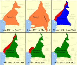 Преобразования Камеруна  Германский Камерун (Kamerun)  Британский Камерун (Cameroons)  Французский Камерун (Cameroun)  Республика Камерун