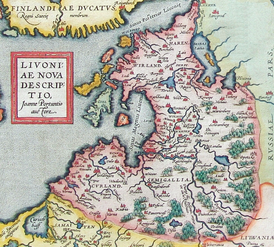 Карта Ливонии из атласа Абрахама Ортелия, XVI век