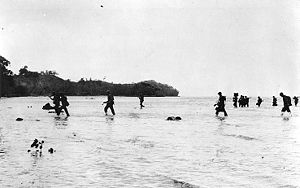 Американские морские пехотинцы высаживаются на берег острова Тулаги 7 августа 1942 года
