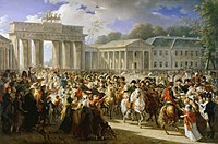 Наполеон вьезжает в Берлин через Бранденбургские ворота после битвы при Йене и Ауэрштедте (1806). Картина 1810 года. Версаль.
