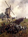 Битва при Линьи. Наступающая французская линейная пехота приветствует императора Наполеона.