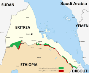 Карта спорных территорий на границе Эритреи и Эфиопии, где в основном происходили боевые действия.
