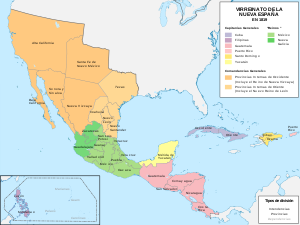 Административное деление вице-королевства Новая Испания в 1819 год