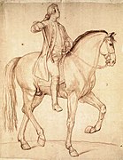 Подготовительный рисунок к конной статуе короля Людовика XV. Бумага, сангина. Лувр, Париж
