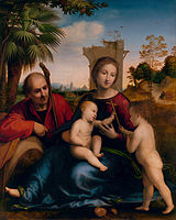 Отдых на пути в Египет со святым Иоанном Крестителем. Ок. 1509. Дерево, масло. Центр Гетти, Лос-Анджелес