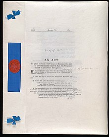 n Act to place certain restrictions on Immigration and to provide for the removal from the Commonwealth of prohibited Immigrants - [Immigration Restriction Act 1901]