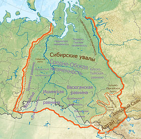 Барабинская низменность на карте-схеме Западной Сибири (на юге)