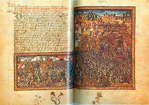 Битва при Нанси. Иллюстрация из «Люцернской хроники» Диболда Шиллинга Младшего (1513)