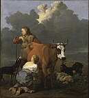 Женщина, доящая рыжую корову. 1650-е. Холст, масло. Национальный музей изобразительных искусств, Стокгольм