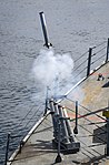 Отстрел помехового снаряда из ПУ Mk. 36 SRBOC; USS Mount Whitney (LCC-20), 2020 год.