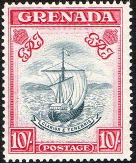 Эмблема колонии. Надпись: «Grenada Postage» («Гренада. Почтовый сбор»)[^]