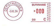 Один из франкотипов независимого Суринама от 9 марта 1994 года