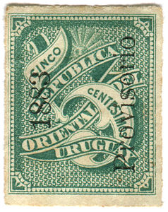 Надпечатка «1883 / Provisorio» на марке 1877 года в 5 сентесимо