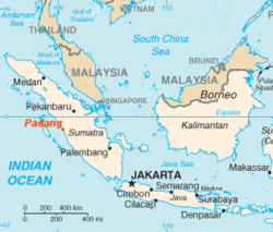 Паданг на карте Индонезии