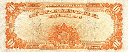 Золотой сертификат 10 долларов 1907 г. Аверс и реверс