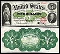 Банкноты времён Гражданской войны (Greenbacks). 5 долларов, 1862 г.