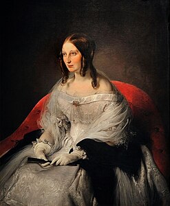 Франческо Айец. Портрет княгини де Сант-Антимо (1840—1844) в белом муаровом платье, отделанном кружевом.
