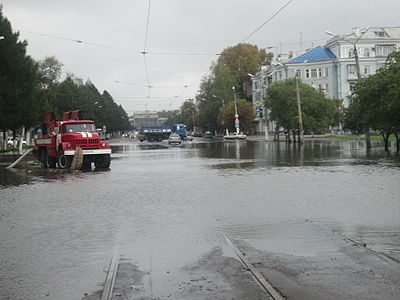 Улица Комсомольска-на-Амуре затоплена