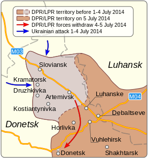 Map of DPR retreat from Sloviansk and other cities