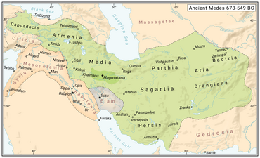 Мидийское царство в период наибольшей территориальной экспансии (выделено зелёным)