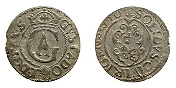 Билонный рижский солид 1630 г. Густава II Адольфа (1611-1632)
