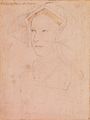 Вероятно, это набросок к рисунку того же автора Jane Seymour, 1536-37, Royal Collection, London, Black and coloured chalks on paper, 50 x 28,5 cm