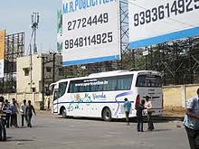 a luxury bus in the depot