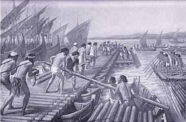 Строительство понтонного моста Ксеркса финикийскими моряками