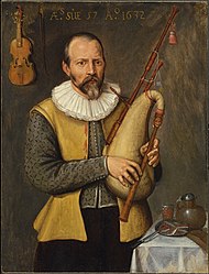 Голландский музыкант носит колет с тесёмками в качестве застёжек, 1632 г.