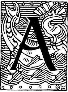 Герхард Мунте, буквица «A» из книги Сага об Олаве Трюггвасоне, Снорре Стурласон — Мировой тур, Дж. М. Стенерсен & Co, 1899 г.