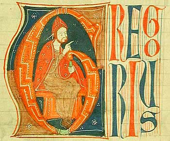 Буквица «G» с изображением папы Григория IX, 1270-е гг.