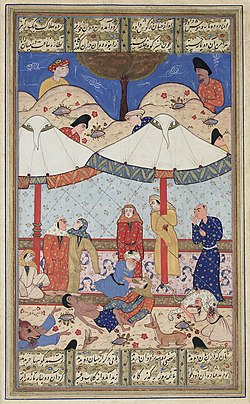 Миниатюра неизвестного художника второй половины XVI века, изображающая гибель Лейли и Меджнуна. Библиотека Конгресса, Вашингтон