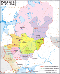 Галицкое княжество на карте Руси XII века