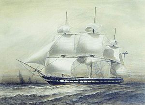 Фрегат «Паллада» в 1847 году. Картина А. П. Боголюбова, 1847