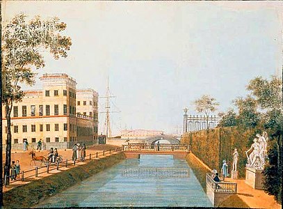 И. М. Белоногов. Лебежья канавка. 1839 год. Слева виден дом Бецкого