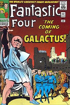 Обложка Fantastic Four #48 (Март, 1966). Наблюдатель Уату предупреждает Фантастическую четвёрку о пришествии Галактуса