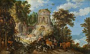 Пейзаж с Бегством в Египет. 1624. Холст, масло. Национальная галерея искусства, Вашингтон